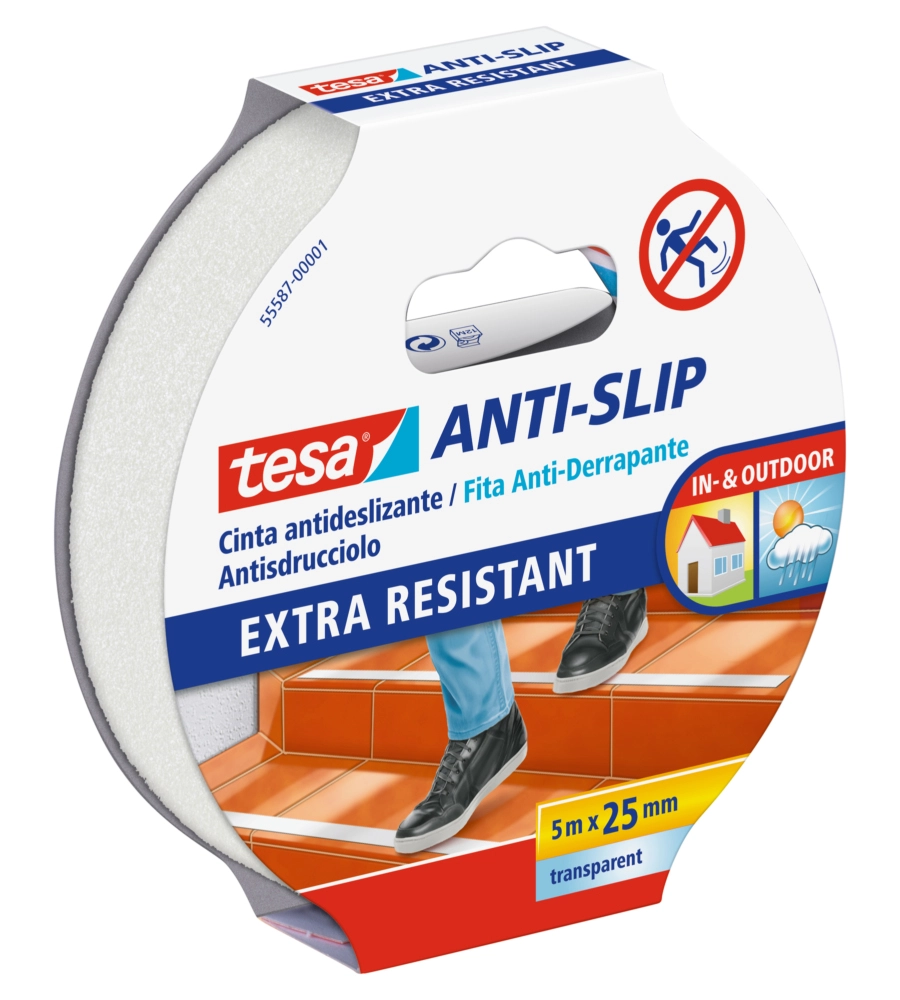 Nastro antiscivolo anti-slip trasparente, 25 mm x 5 mt - tesa